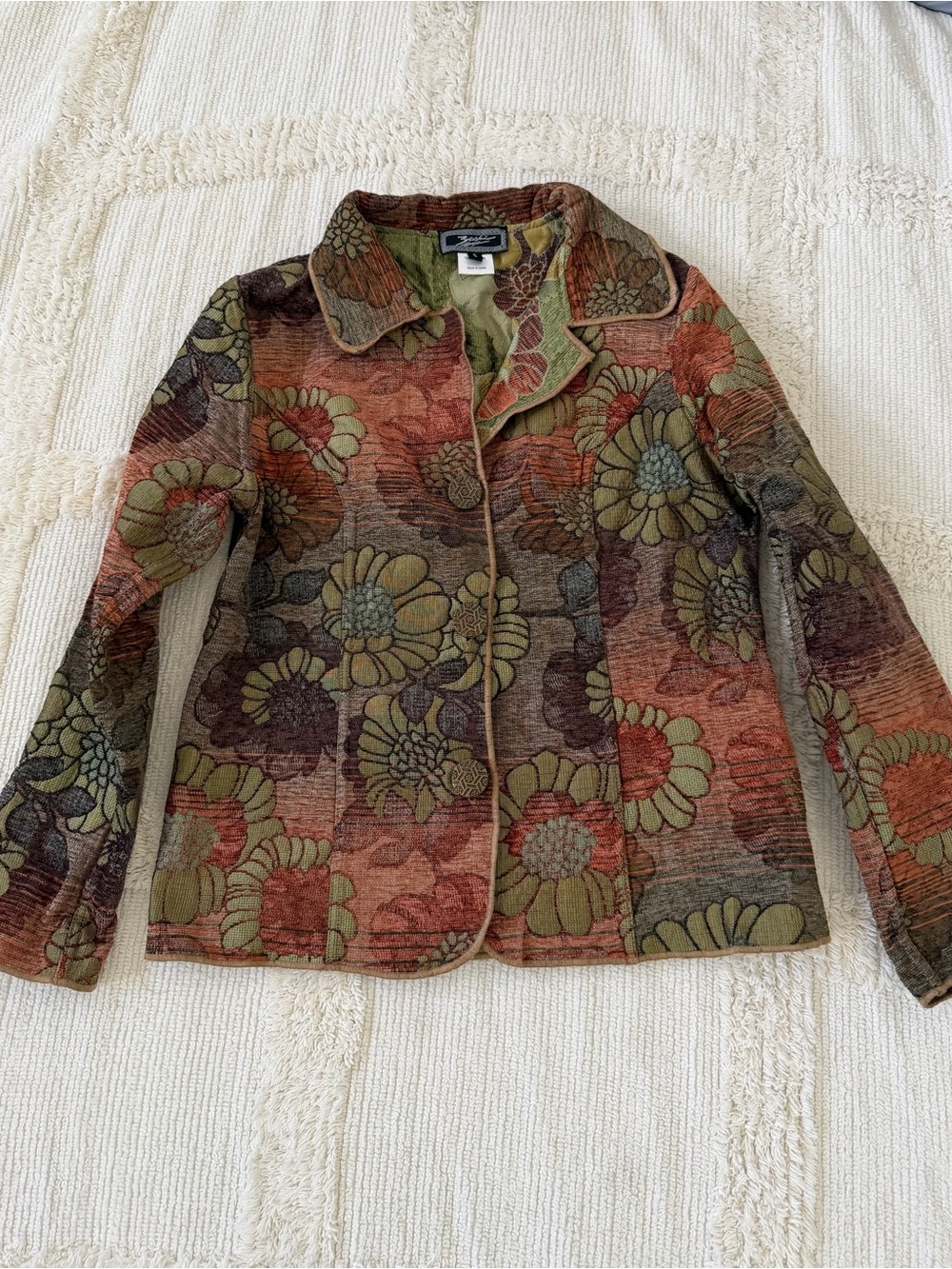 Vintage Tapestry Floral Textured Button-Front Jacket - Multi